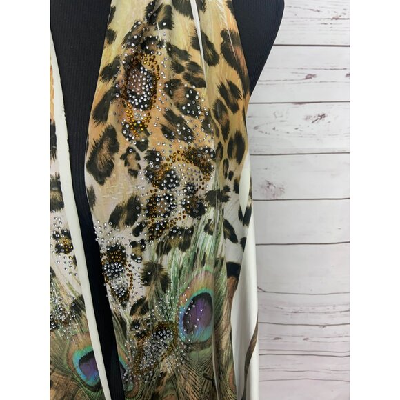 Reina Peacock & Animal Print Sleeveless Cardigan‎ Open Knit Detail Size Large - Picture 5 of 13